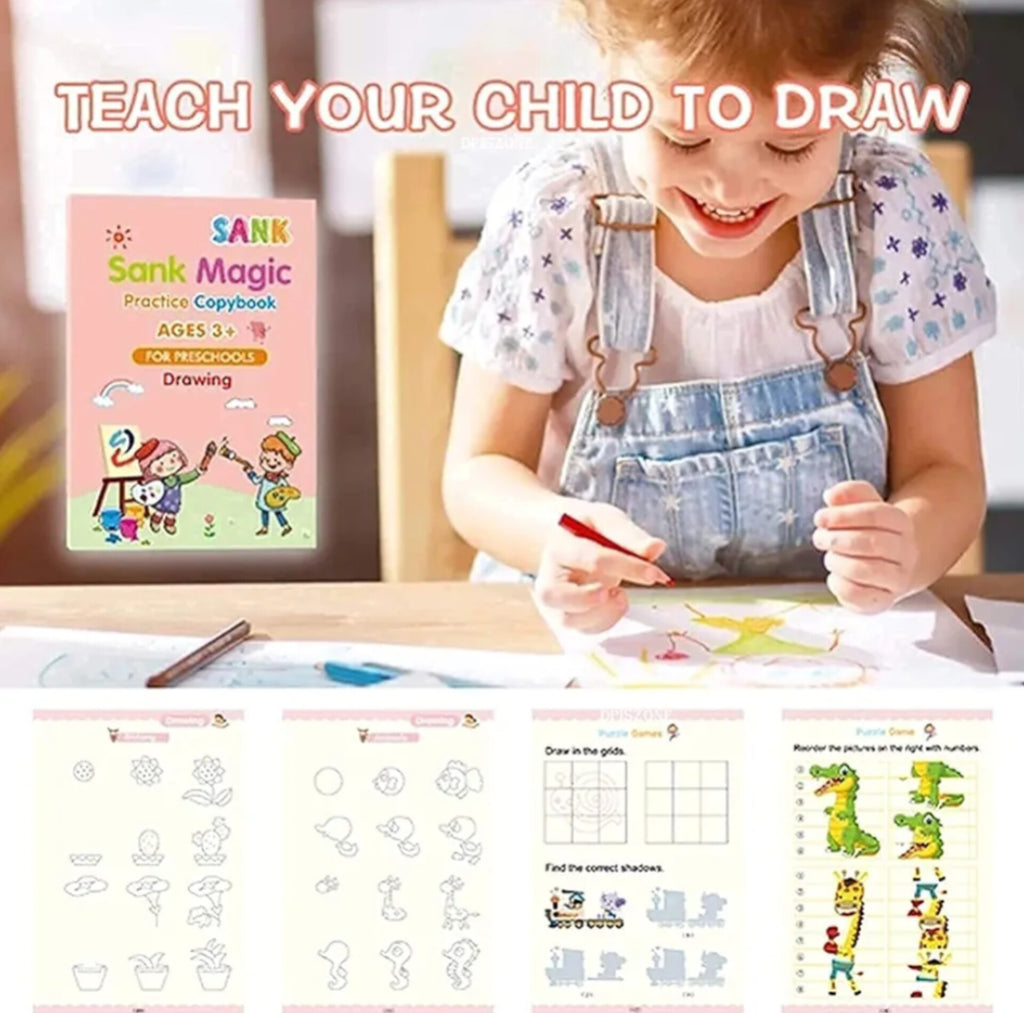 Reusable Magic ink copybook set (4 Book's + 3 Pen+ 10 Refill's )